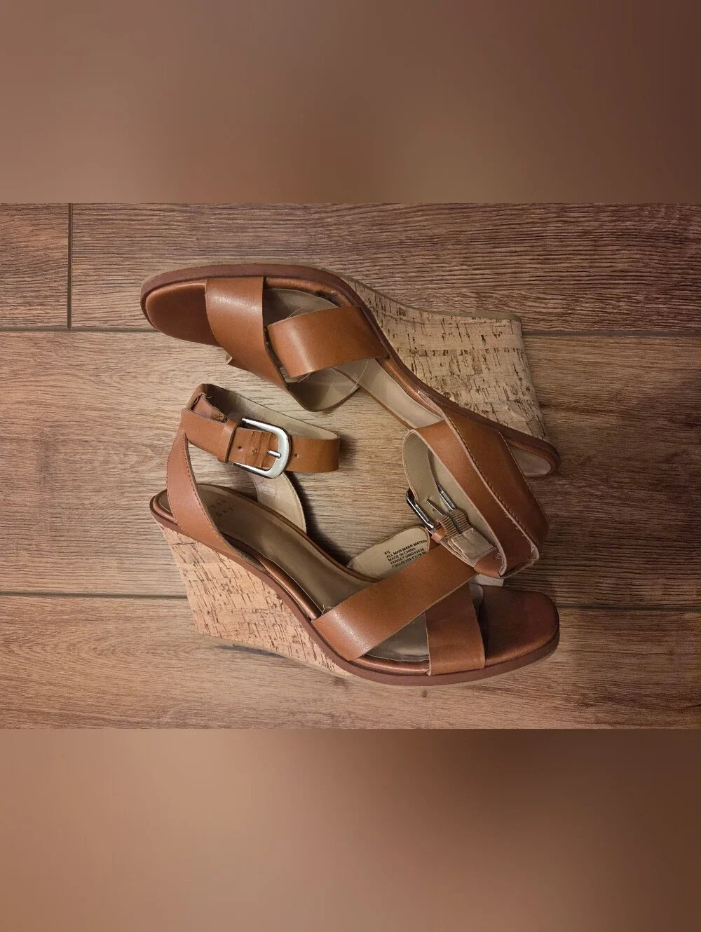 a new day Tan Cork Wedge Sandals with Buckle Ankle Strap